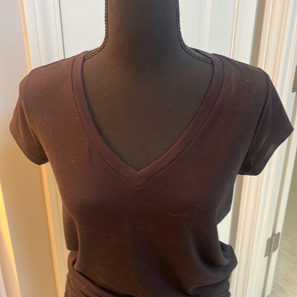 Athleta Small v neck rouched fitted black dress Size Small - Picture 3 of 9